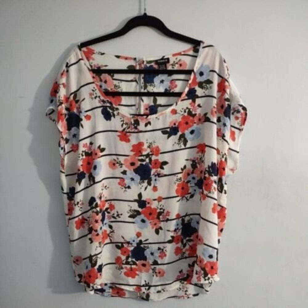 Torrid 1  Womens Plus Spring/Summer Split Back Floral Stripe Top 14/16